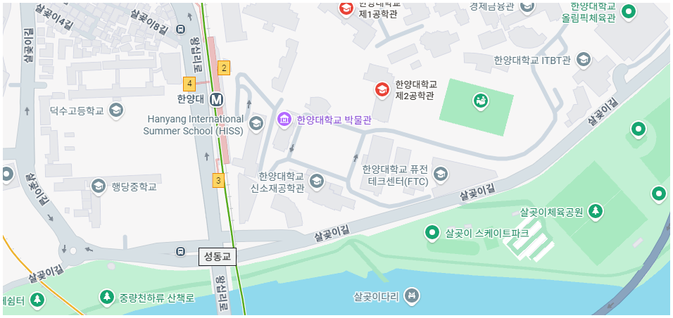 한양대학교 신소재공학관과 주변 캠퍼스 지도